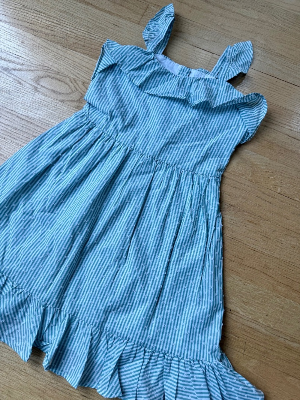 Janie and Jack Green Stripe Swiss Dot Ruffle Hem Girls Dress size 7
